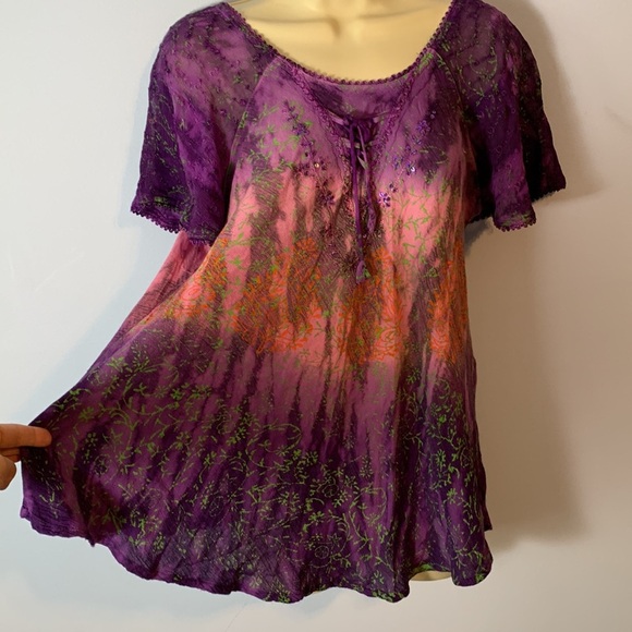 Vintage advance apparel Purple and Green Floral Fairy lace up too free size - Picture 3 of 7